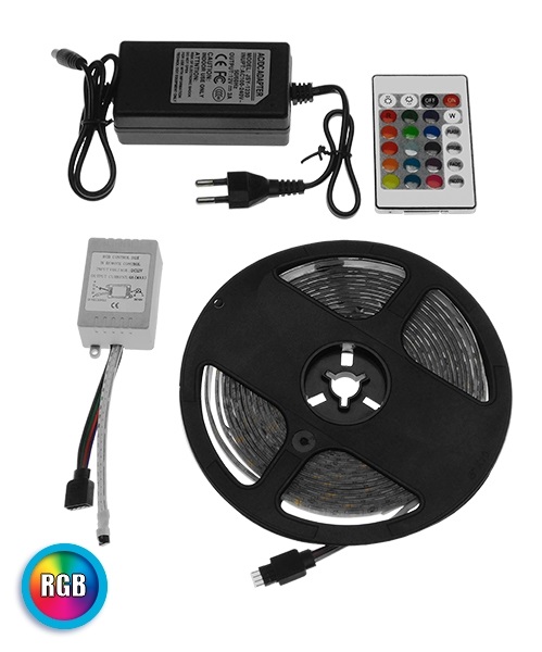 Σετ Ταινία RGB LED 5m 36W/5m 12V Αδιάβροχη IP65 με Ασύρματο Χειριστήριο και Τροφοδοτικό