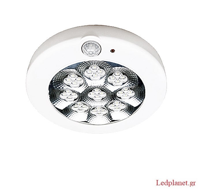 LED Πλαφονιέρα Οροφής 11W με Αισθητήρα Κίνησης 1100Lm Ψυχρό Λευκό 6000Κ