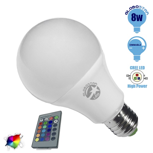 Λαμπτήρας LED E27 Γλόμπος 8 Watt 220 Volt RGB με Ασύρματο Χειριστήριο