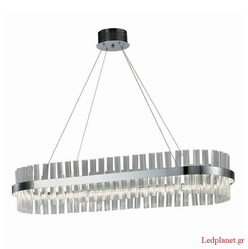 Κρεμαστό Φωτιστικό LED 50W 4000Lm Χρώμιο Αλουμίνιο και Κρύσταλλα 4000K