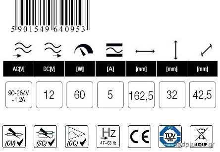 Αδιάβροχο Τροφοδοτικό led-driver 60W στα 12V για ταινίες & λάμπες LED πλαστικό IP67 Mean Well - Image 2