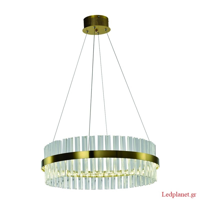 Κρεμαστό Φωτιστικό LED 50W 4000Lm Χρυσαφί Αλουμίνιο και Κρύσταλλα 4000K Φ60cm