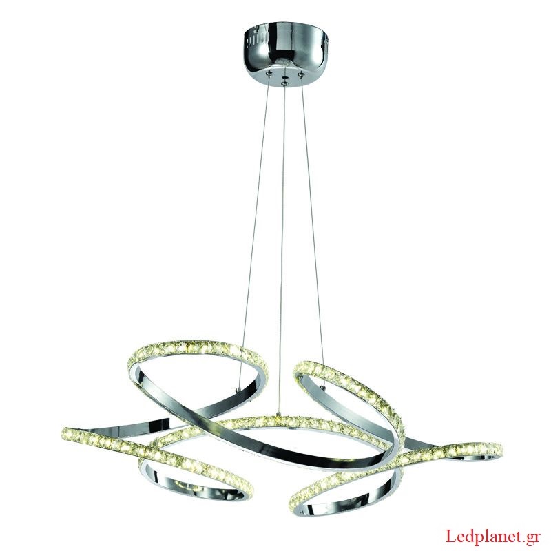 Μοντέρνο Φωτιστικό Οροφής LED 85W 6800Lm Μεταλλικό Χρώμιο με Διάφανα Κρύσταλλα - Image 2