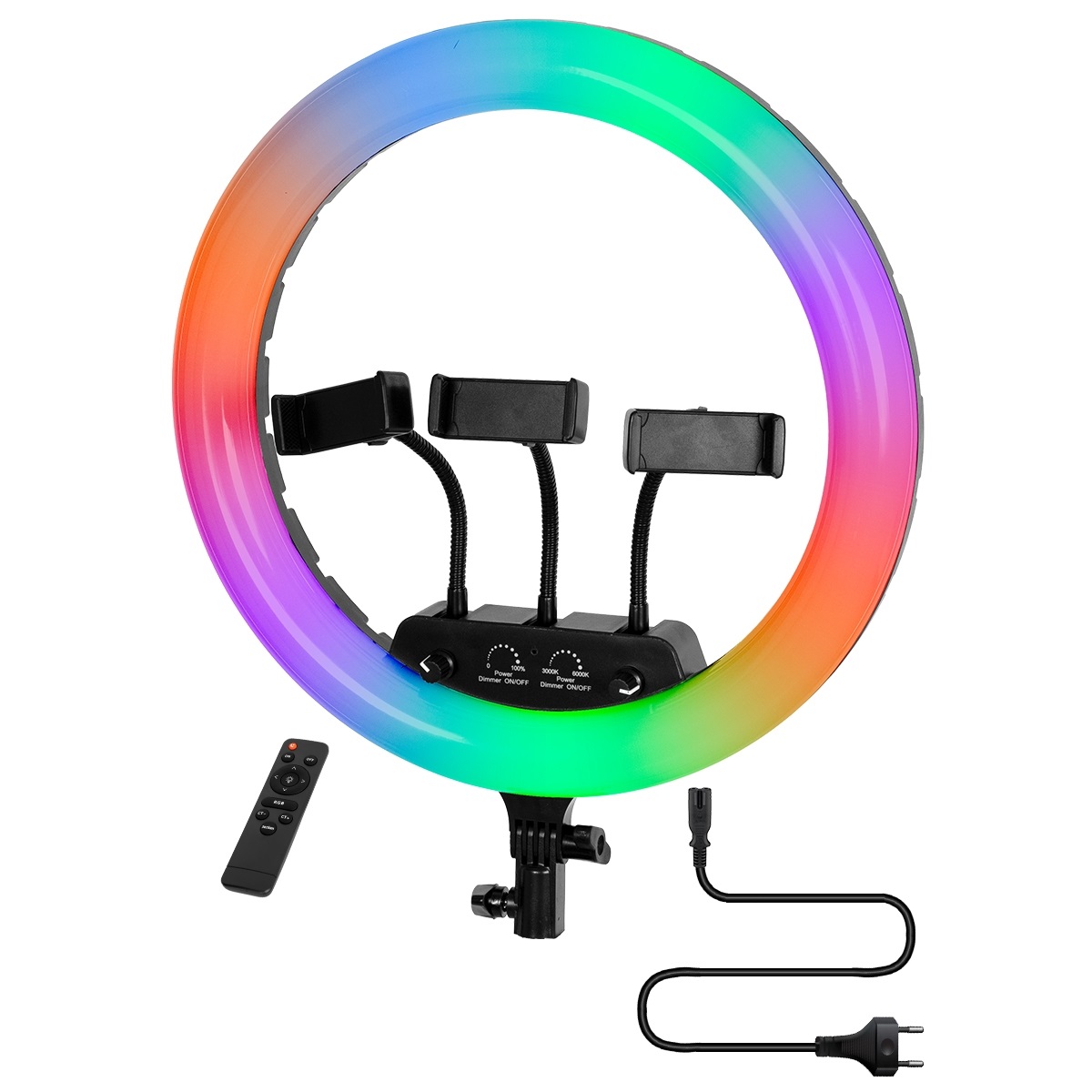 Professional Digital Ring Light Φ36cm LED SMD 50W 5000lm Τροφοδοσίας Πρίζας - Ασύρματο Χειριστήριο RF 2.4Ghz Εναλλαγής Χρωμάτων & 3 Βάσεις Τηλεφώνου - RGBW+WW Dimmable