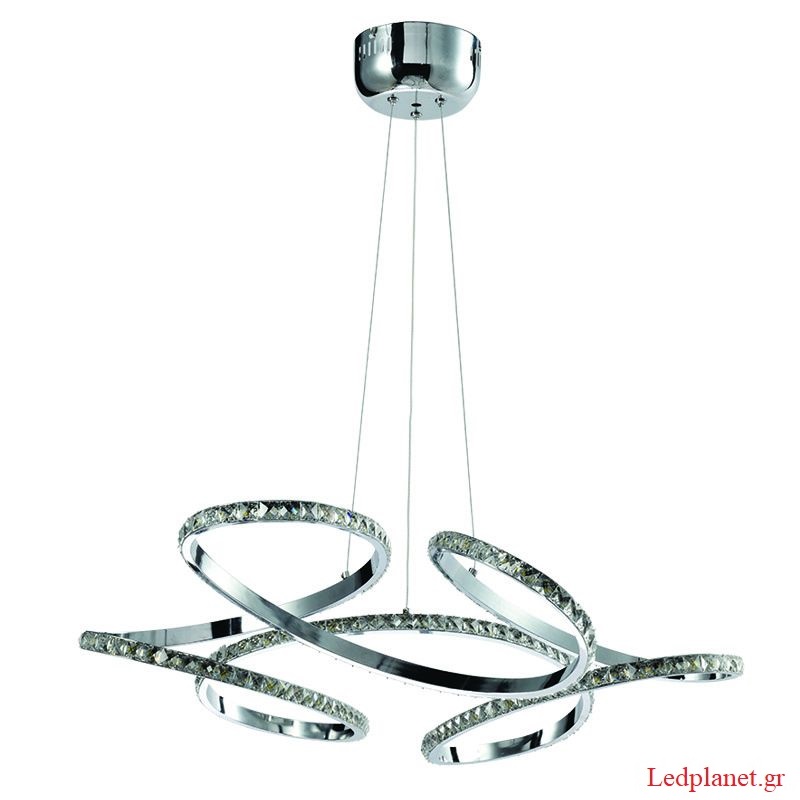 Μοντέρνο Φωτιστικό Οροφής LED 85W 6800Lm Μεταλλικό Χρώμιο με Διάφανα Κρύσταλλα