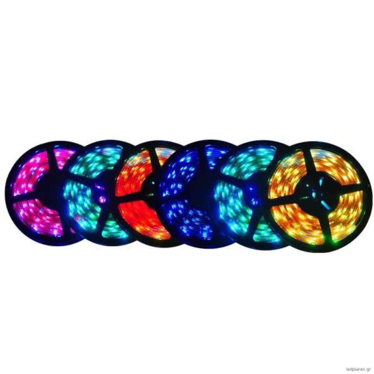 Led Ταινία 14.4W SMD 5050 60 leds 12V Αδιάβροχη IP64 RGB Χρωματιστή (5 μέτρα)