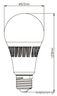 ORO Λάμπα Led E27 A65 18W Υψηλής Ποιότητος σε Θερμό φως 3000K - Image 2