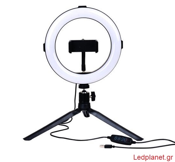 Selfie Ring Light CCT 10W 800lm 3σε1 Ø25cm με Τρίποδο και Εναλλαγή Χρωμάτων Dimmable
