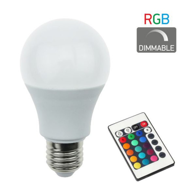 Λάμπα LED Αχλάδι E27 A60 7,5W RGB Dimmable Με Τηλεκοντρόλ