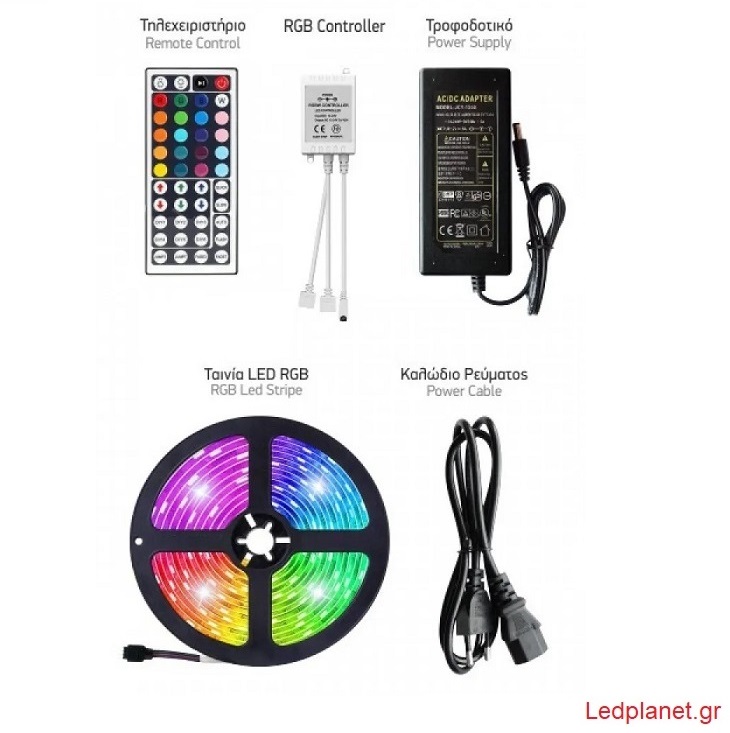 LED Ταινία 14.4W Αδιάβροχη 12V IP65 RGB Ασύρματο Χειριστήριο και Τροφοδοτικό - 10 Μέτρα