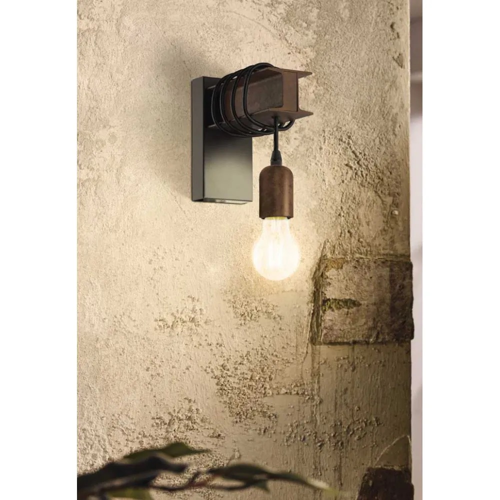 Vintage Industrial Φωτιστικό Τοίχου Σε Καφέ Αντικέ Μέταλλο 1x10W E27 TOWNSHEND 4 - Eglo - Image 2