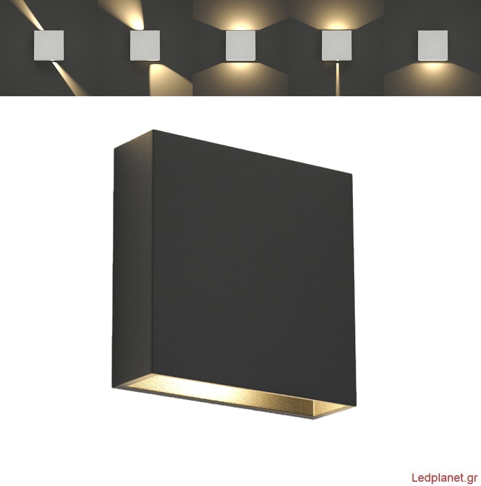 Μαύρο Επιτοίχιο Led 4W Φωτιστικό Up-Down Στεγανό IP65 με Ρύθμιση Γωνίας Δέσμης Φωτός 3000K