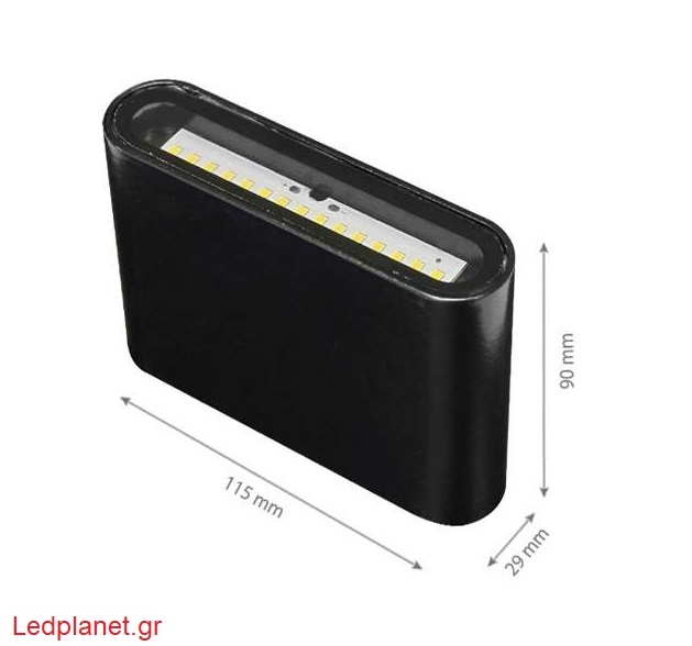 Απλίκα LED 6W Up/Down Αλουμίνιο σε Μαύρο Χρώμα Αδιάβροχη IP44 Θερμό Λευκό 3000K - Image 2