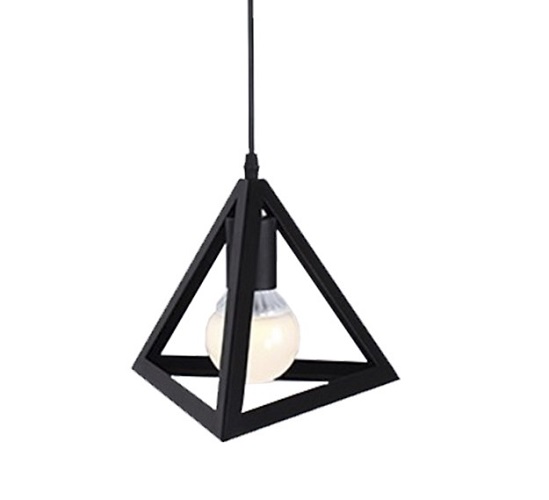 Vintage Industrial Μεταλλικό Μαύρο Φωτιστικό Οροφής TRIANGLE 1XE27 Με Κάλυμμα και Ανάρτηση Καλωδίου
