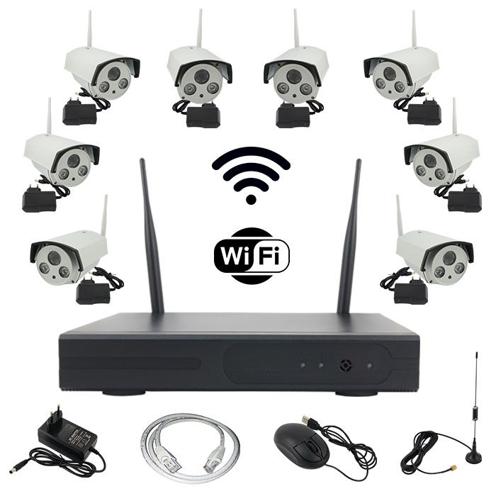 Ολοκληρωμένο πακέτο CCTV με 1 καταγραφικό WiFi,8 κάμερες IP WiFi, 1 mouse, 1 extra κεραία και ένα καλώδιο UTP