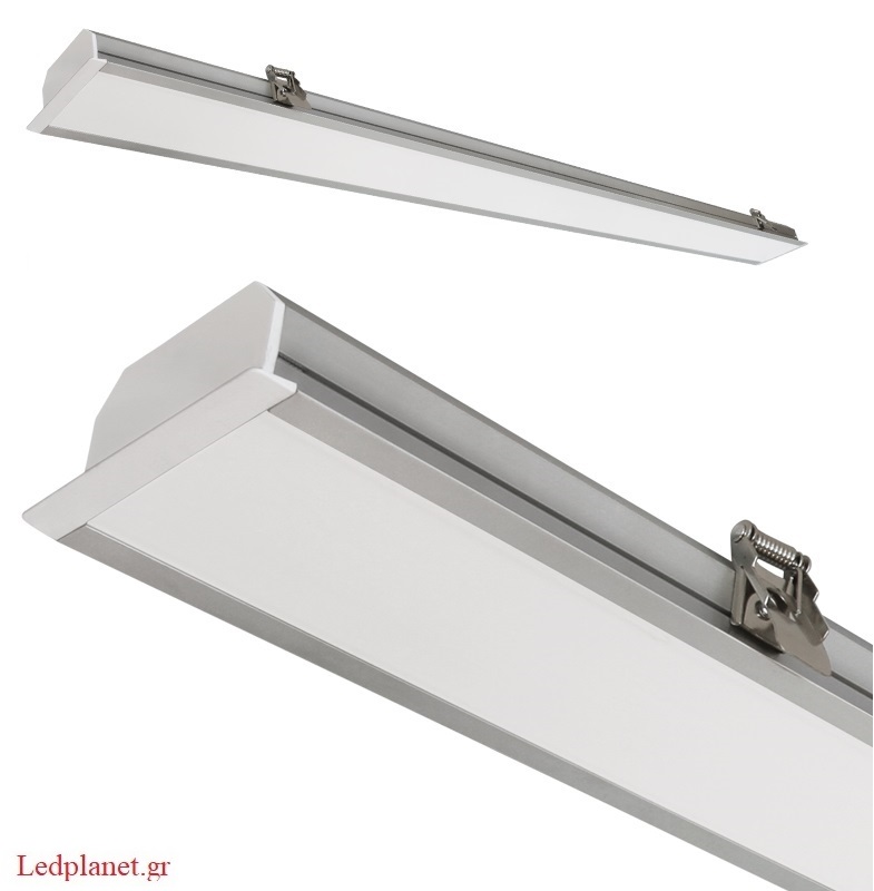 LED 40W Χωνευτό Γραμμικό Φωτιστικό Οροφής 120cm 4400Lm Ψυχρό Λευκό 6000K Αδιάβροχο IP54