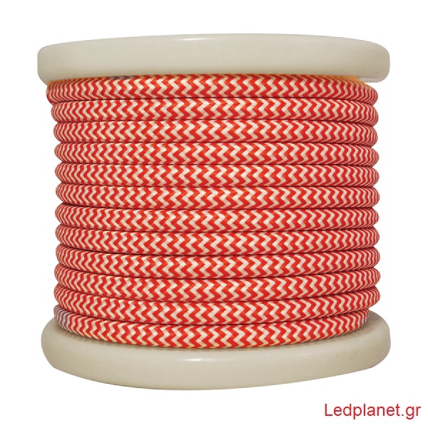 Kόκκινο & Λευκό Υφασμάτινο Καλώδιο Οβάλ 2x0.75mm²