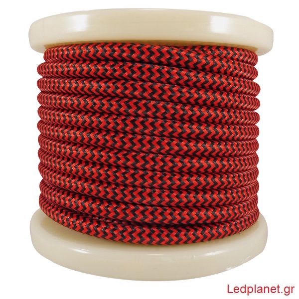 Kόκκινο & Μαύρο Υφασμάτινο Καλώδιο Οβάλ 2x0.75mm²