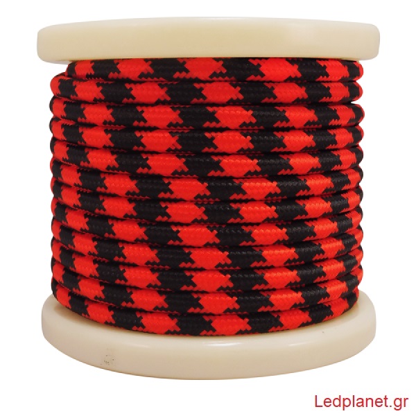 Kόκκινο & Μαύρο Υφασμάτινο Καλώδιο Οβάλ 2x0.75mm²
