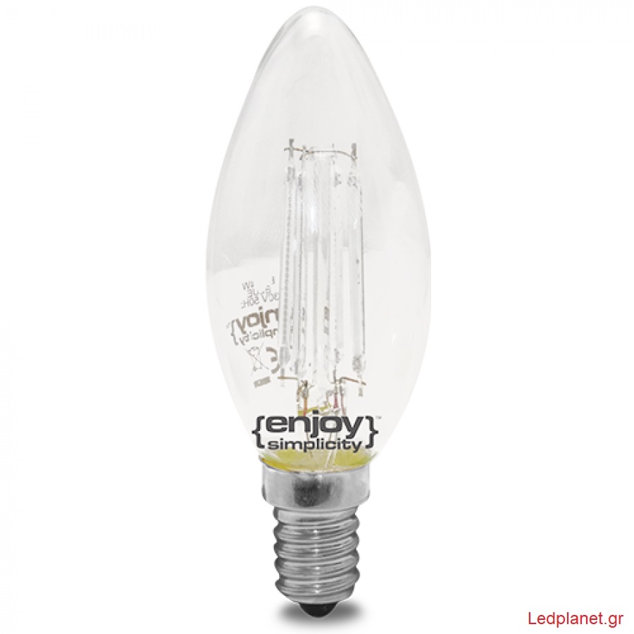 Λάμπα LED 4watt Ε14 Κεράκι Filament ΠΡΑΣINO - Image 2