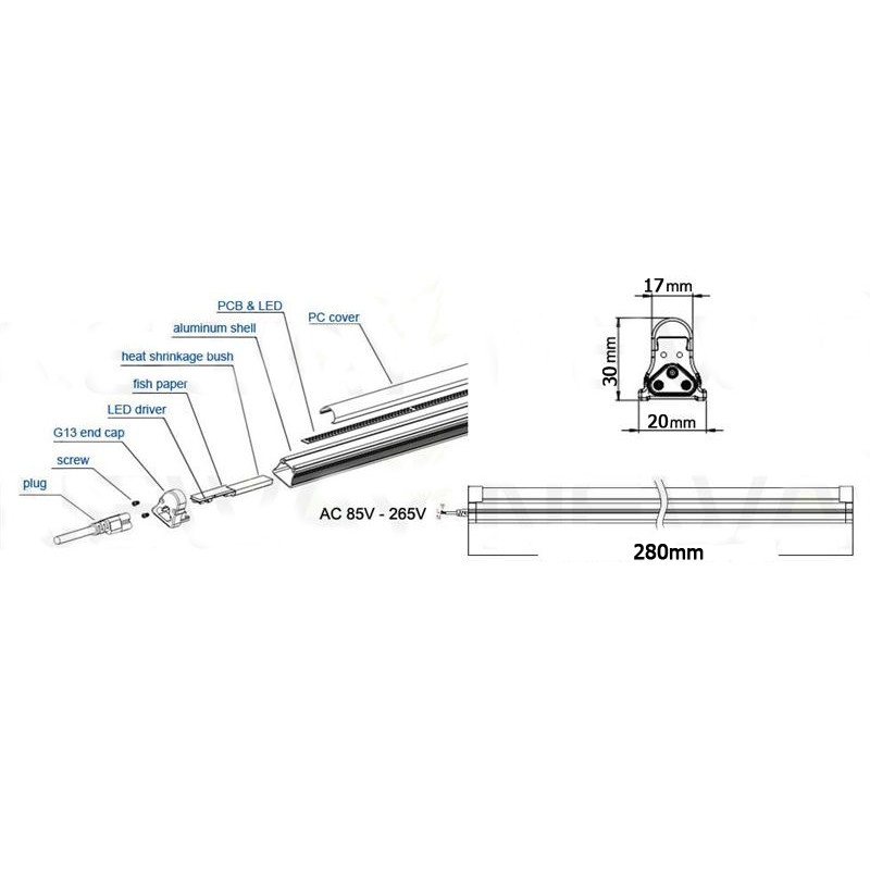 LED T5 Έτοιμο Φωτιστικό Ρεύματος 4W Θερμό 3000Κ 30cm - Image 2