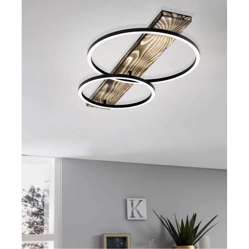LED Πλαφονιέρα Με Ξύλο Ρουστίκ Τρίφωτη 3x12W BOYAL Eglo - Image 2