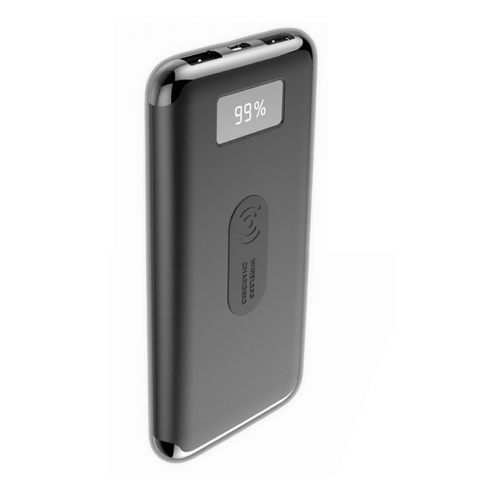 Power Bank 10000mAh Wireless και με οθόνη και Μαύρο σώμα με 2 θύρες USB