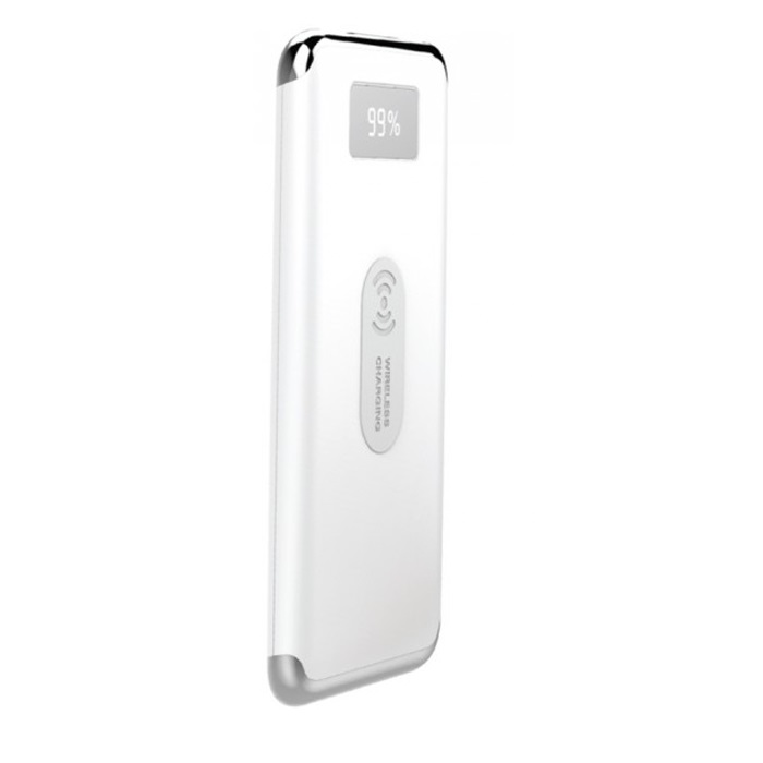 Power Bank 10000mAh Wireless και με οθόνη και λευκό σώμα με 2 θύρες USB