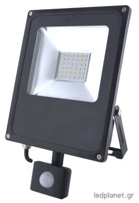 AMM Προβολέας LED 30W με ανιχνευτή κίνησης σε Ψυχρό λευκό φως, Στεγανός IP65