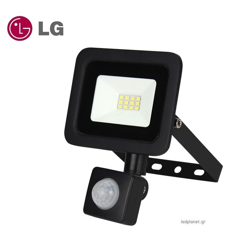 LG Chip Προβολέας LED 10W Με Ανιχνευτή Κίνησης Driver on Board IP65 Ψυχρό 6400K