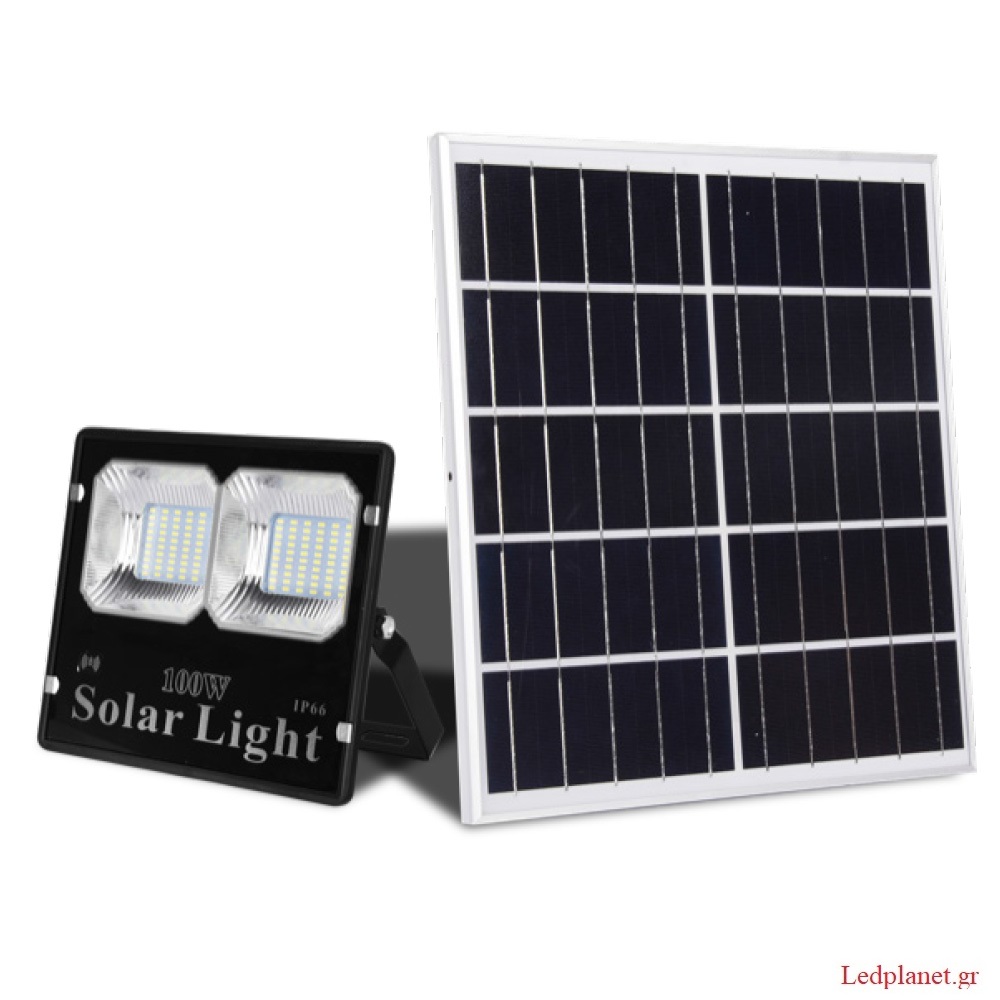 Προβολέας LED 100W με Φωτοβολταικό Πάνελ και Ανιχνευτή Κίνησης Στεγανός IP65
