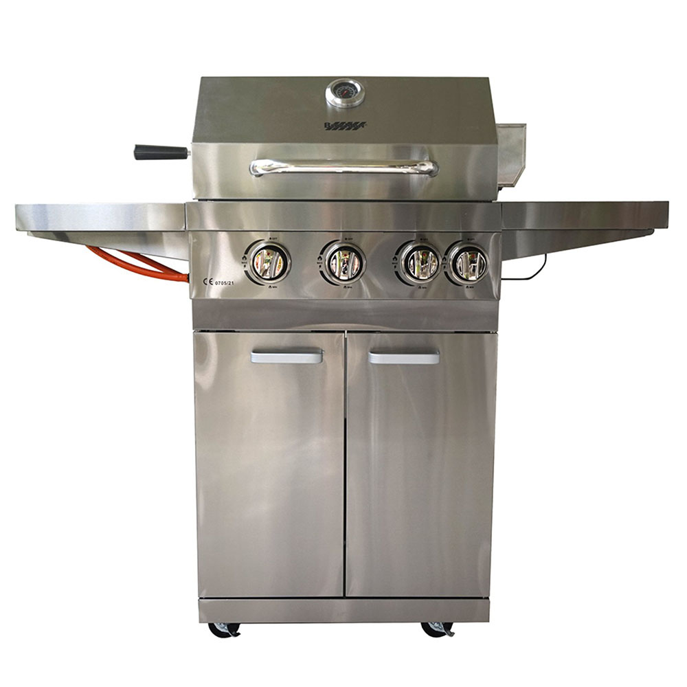 BBQ Ψησταριά Υγραερίου BERKMAN Inox με 3 Εστίες, Μοτέρ με Σούβλα και 1 Πλαΐνη Εστία - Image 3