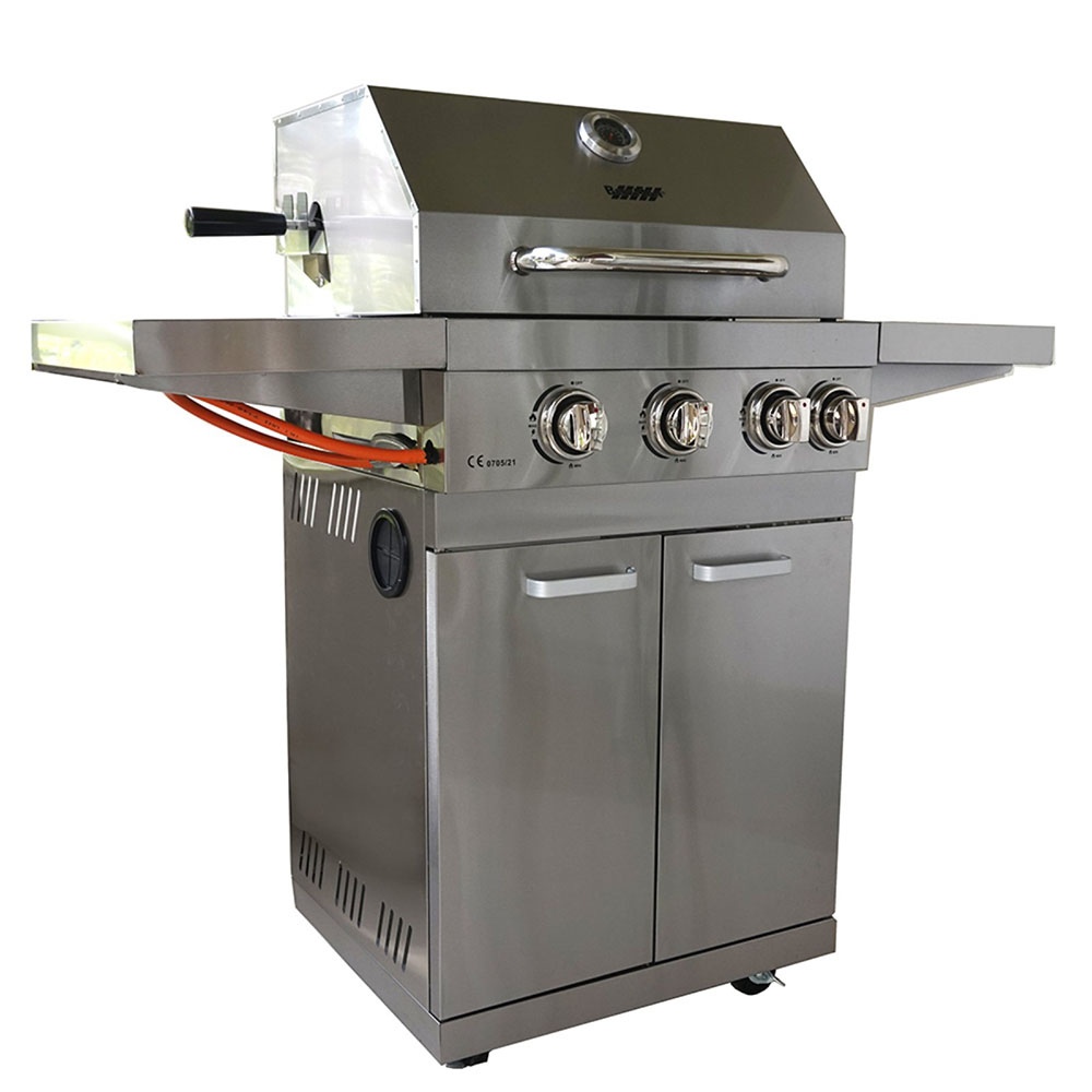 BBQ Ψησταριά Υγραερίου BERKMAN Inox με 3 Εστίες, Μοτέρ με Σούβλα και 1 Πλαΐνη Εστία - Image 2