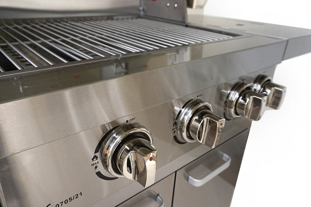 BBQ Ψησταριά Υγραερίου BERKMAN Inox με 3 Εστίες, Μοτέρ με Σούβλα και 1 Πλαΐνη Εστία - Image 4