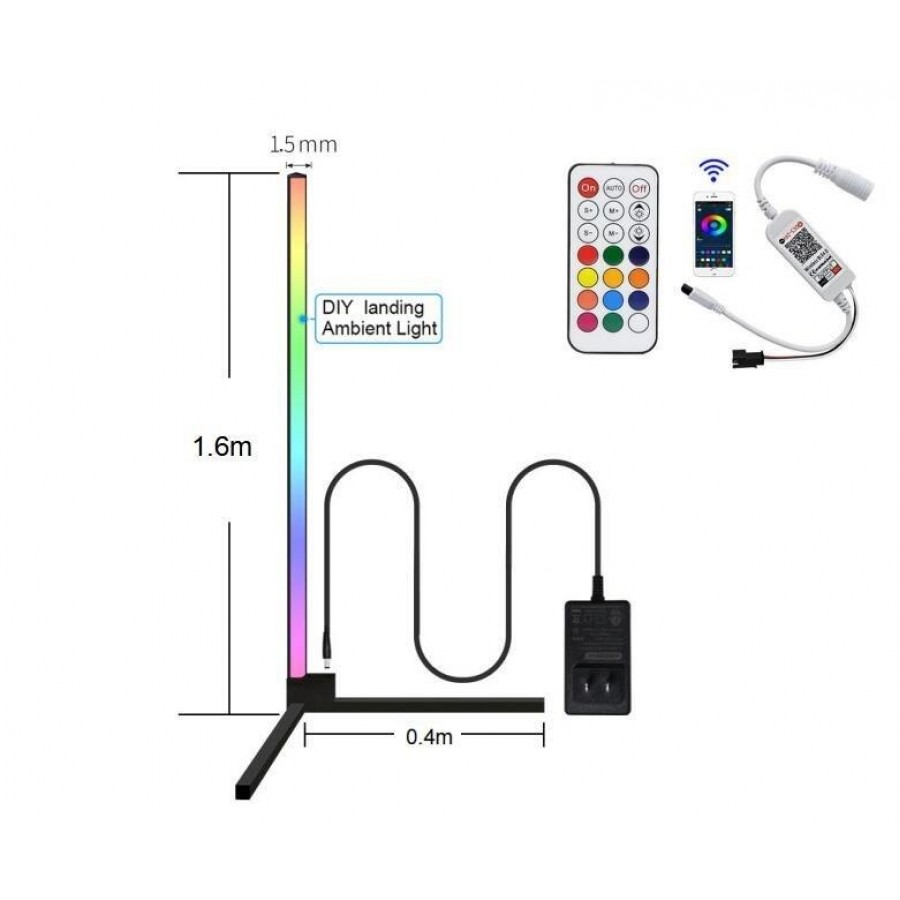 WiFI LED 24W Μαύρο Φωτιστικό Δαπέδου RGB Dimmable Bluetooth 160cm - Image 4