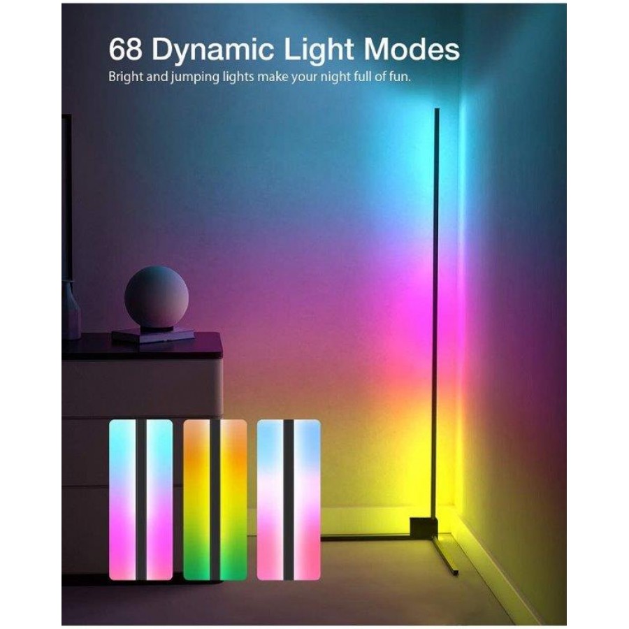 WiFI LED 24W Μαύρο Φωτιστικό Δαπέδου RGB Dimmable Bluetooth 160cm