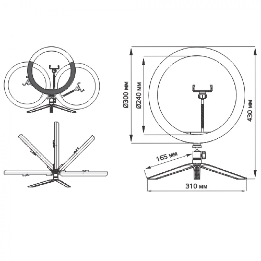 Ring Light LED 15W Φ30cm με Τηλεχειριστήριο USB + Βάση Κινητού + Τρίποδο Κεφαλή Μπάλας Ρύθμισης Γωνίας 360° 3000K 4000K 6000K - Image 2