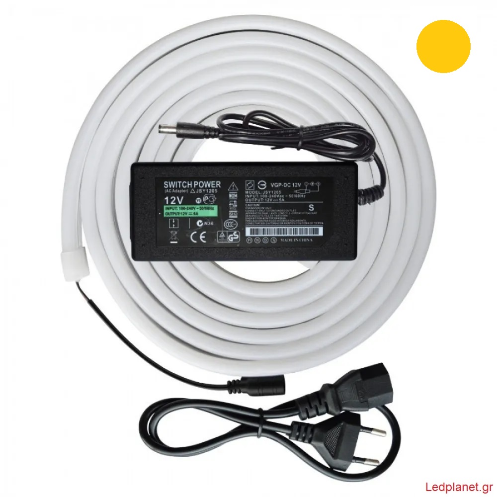 Σετ LED Neon Flex 10W 3m Με Μετασχηματιστή 12V Και Στηρίγματα Αδιάβροχη IP67 Θερμό Λευκό 3000K