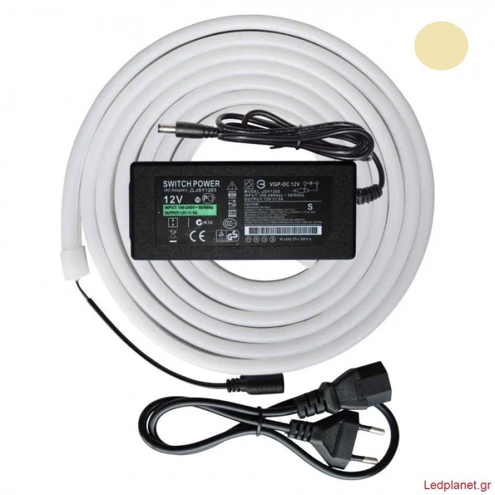 Σετ LED Neon Flex 10W 3m Με Μετασχηματιστή 12V Και Στηρίγματα Αδιάβροχη IP67 Ουδέτερο Λευκό 4000K