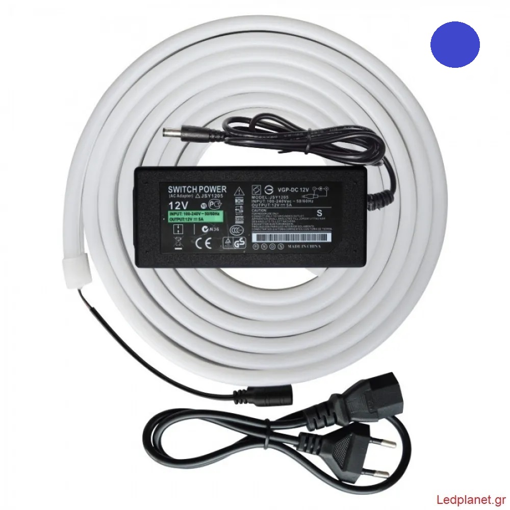 Σετ LED Neon Flex 10W 3m Με Μετασχηματιστή 12V Και Στηρίγματα Αδιάβροχη IP67 Μπλε