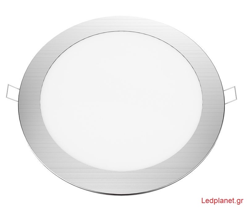 Ασημί Στρογγυλό Χωνευτό LED Πάνελ 20W Θερμό Λευκό 3000Κ