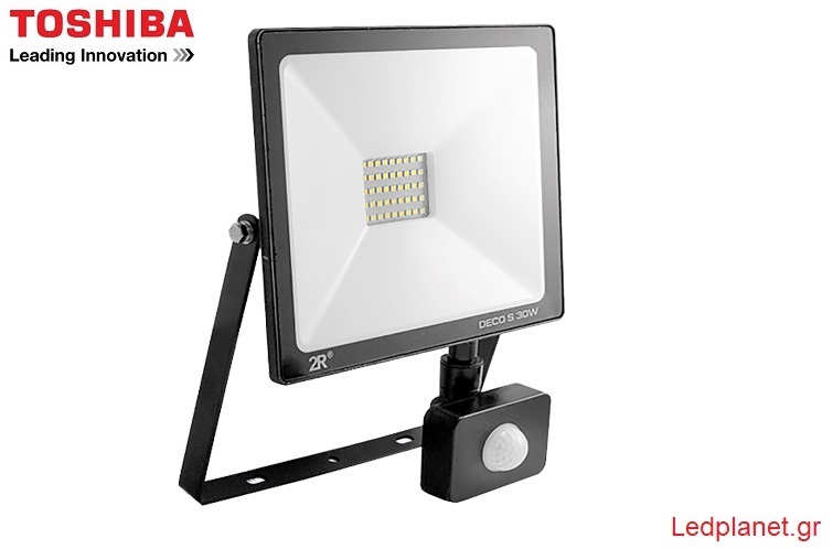 TOSHIBA Chip Προβολέας LED 30W με Αισθητήρα 6000K Ψυχρό Λευκό 3300Lm Στεγανός IP65 (Εγγύηση 3 ΧΡΟΝΙΑ)