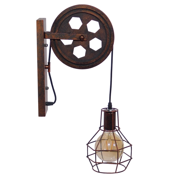 Vintage Industrial Καφέ Σκουριά Τροχαλία Φωτιστικό Τοίχου Απλίκα