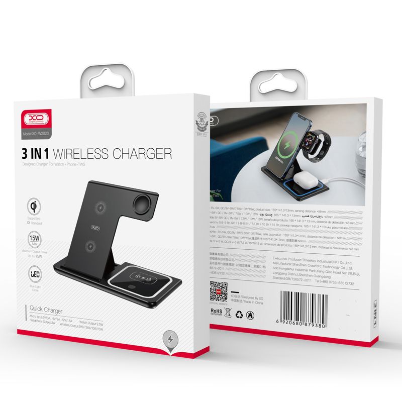 Wireless Charger 15W 3 in 1 (Watch + Phone + Earphone) Black - Image 3