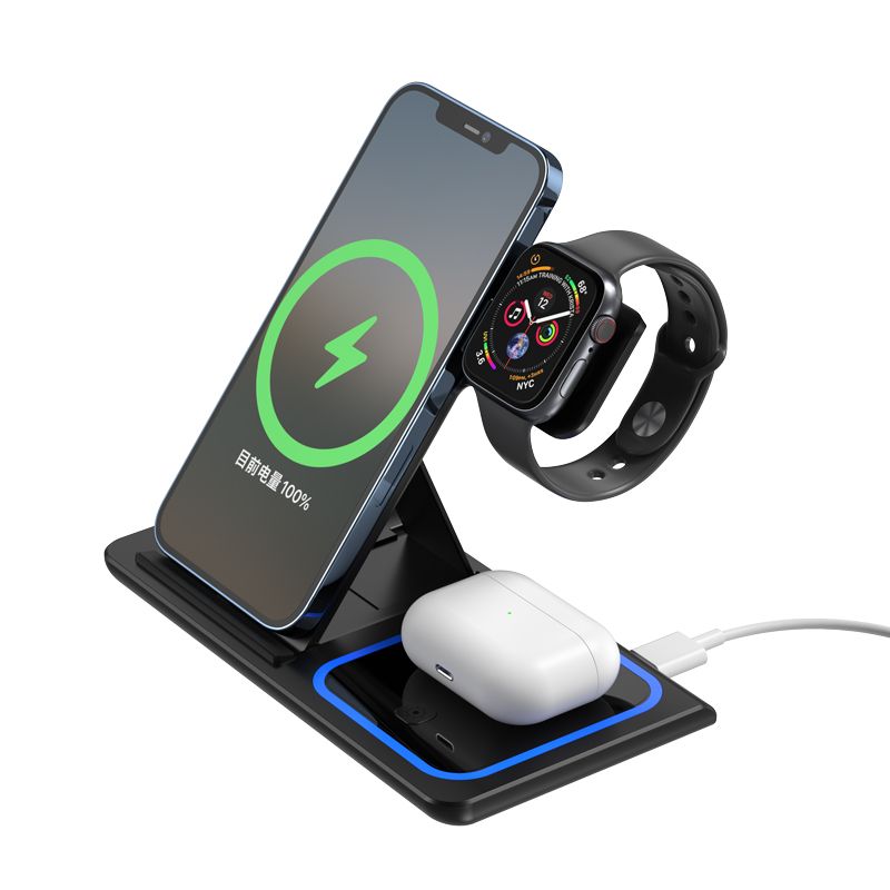 Wireless Charger 15W 3 in 1 (Watch + Phone + Earphone) Black